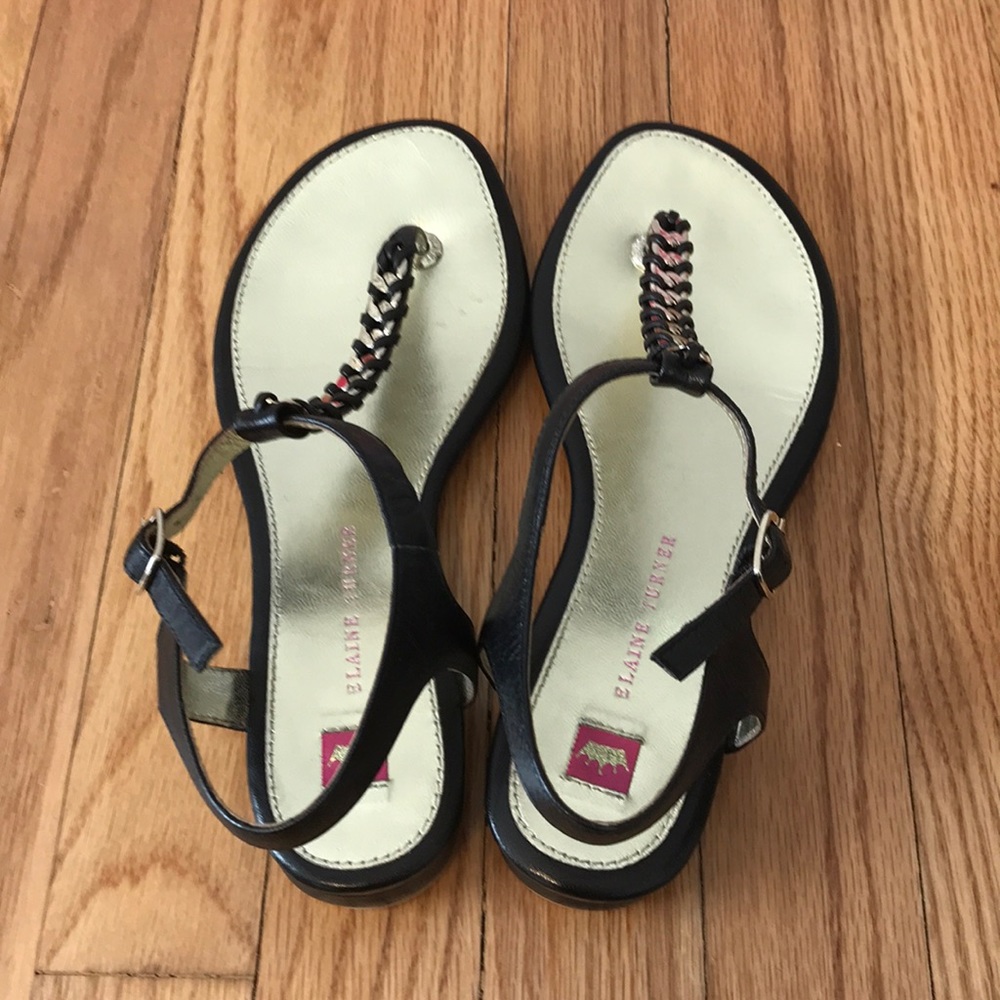 Elaine Turner Black and Gold Sandals, size 8, EUC - Picture 4 of 6